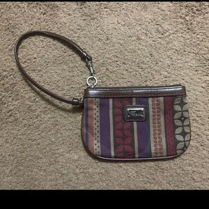 Fossil Coin Purse Key Ring Wristlet Zipper Leather Canvas Boho